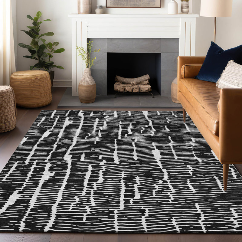 Premium Machine Washable Prisco Black Rug, Rectangle 8' x 10'