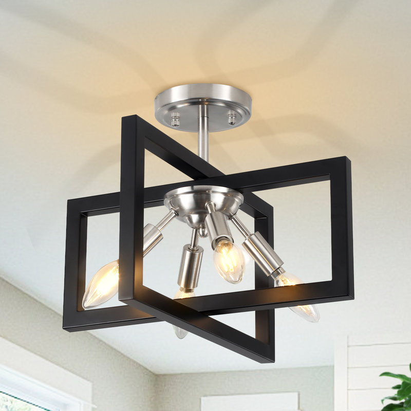 Andranae 4 - Light 14.6" Modern Black/Nickel Square Semi Flush Ceiling Mount Light for Kitchen, Black/Nickel