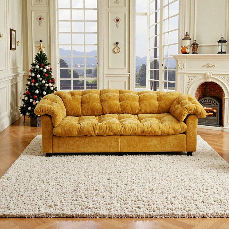 Canapé à assise profonde en bois massif 94,8 po, Jaune