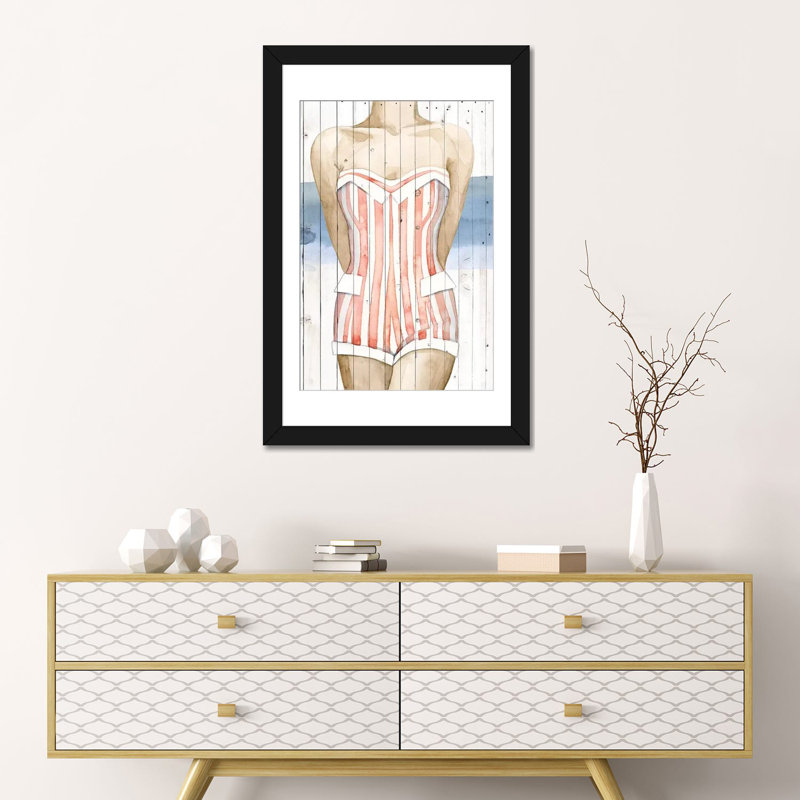 «Bygone Bathers II», impression sur toile, H 24 po x l 16 po x P 1 po, Papier d'art encadré noir, Blanc