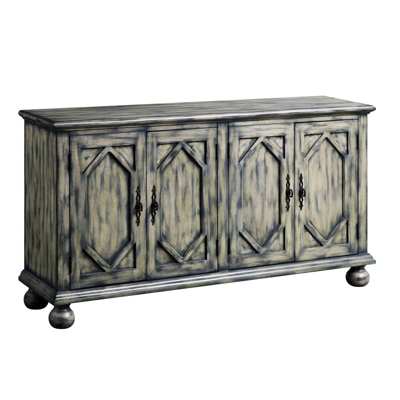 Rustic Gray 60'' Rectangular Console Table with Patterned Doors