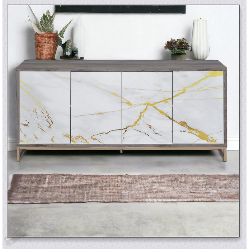 Armoire console avec finition chêne et champagne Paavan