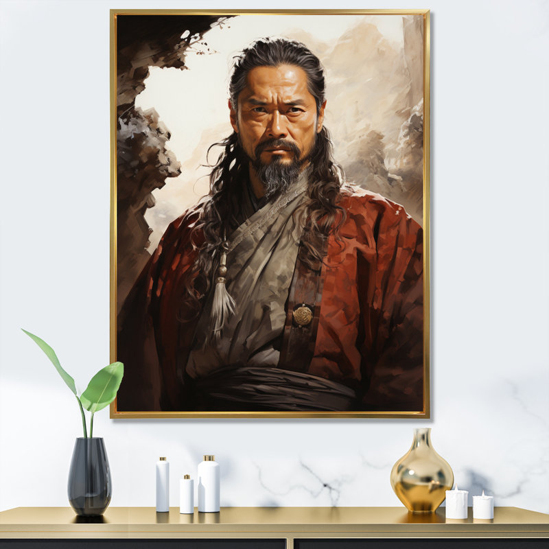 Portrait de l'empereur Qin Shi Huang - reproduction sur toile, H 44 po x l 34 po x P 1,5 po, Cadre flottant doré