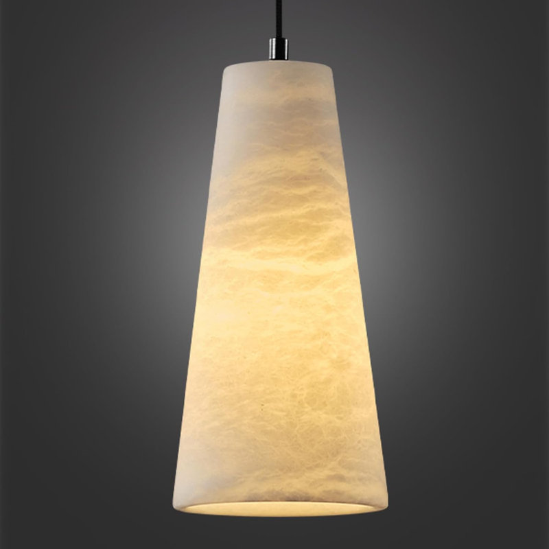 Neda 1 - Light Natural Alabaster Pendant Lights (Dimmable Bulbs INCL), Matte Black