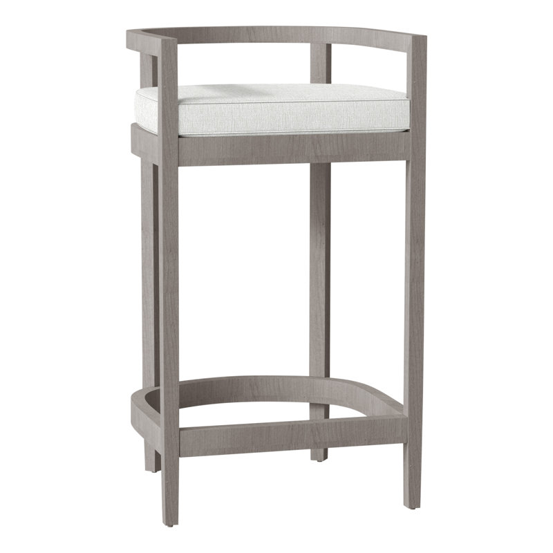 Santa Barbara Patio Bar Stool with Cushion, Welt, Oyster Teak, Canvas Sand