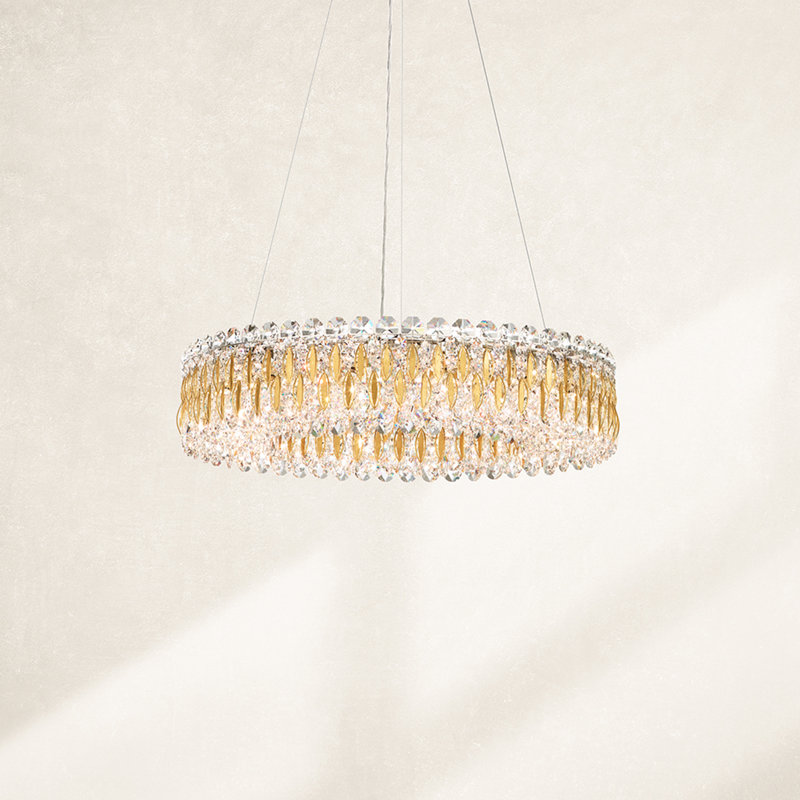 Sarella 12 - Light Dimmable Drum Chandelier, Swarovski, Stainless Steel