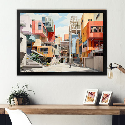 Minimalisme multicolore, édifice cubique - bâtiments et paysages urbains, reproduction d'art sur toile