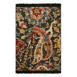 Rug & Kilim’S  Kerman Style Rug In Black With Colorful Floral Patterns
