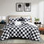 Édredon simple / simple TG en microfibre à carreaux, et - preuve, 1 édredon, taie décorative, 2 coussins décoratifs, motif noir et blanc avec rembourrage, lavable à la machine, coussins décoratifs
