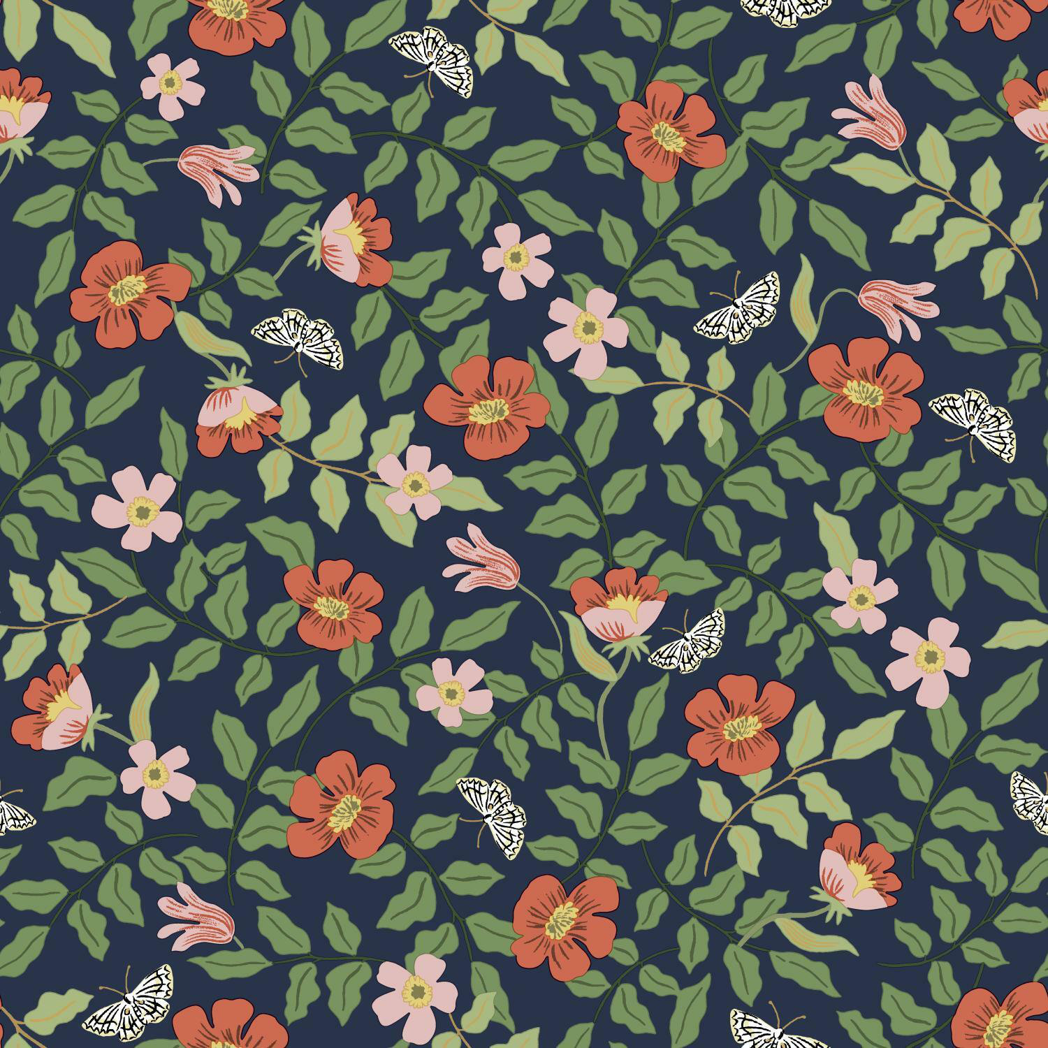 Primrose Self-Adhesive Wallpaper, Rose/Navy