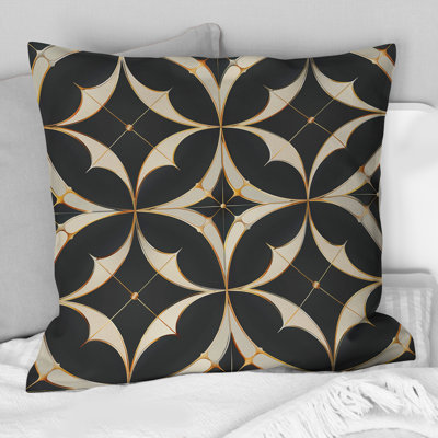 Coussin décoratif doré à carreaux noirs I