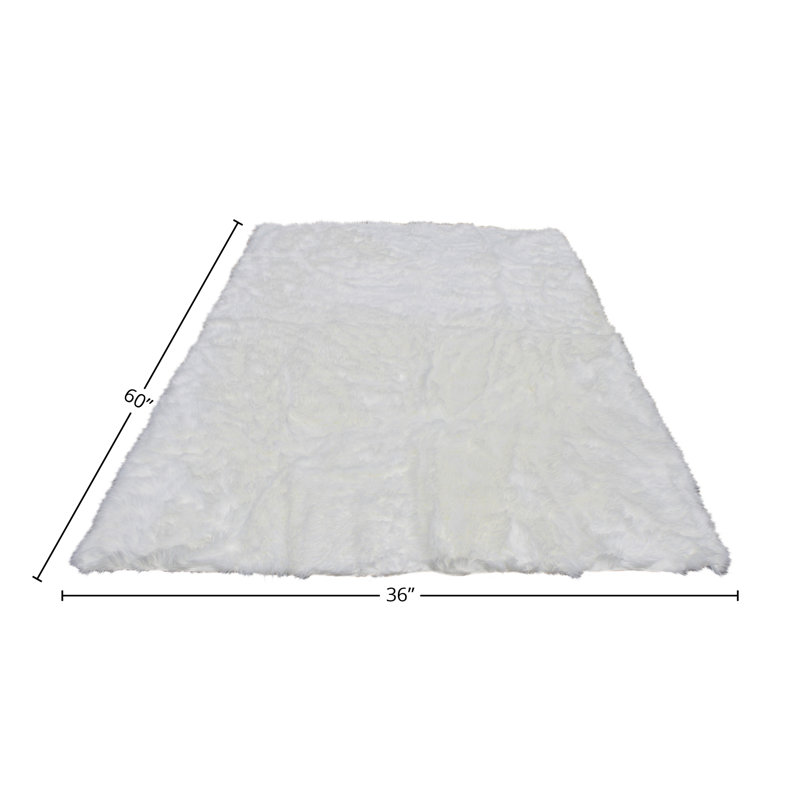 Shag Faux Fur Washable White Area Rug, Rectangle 3' x 5'