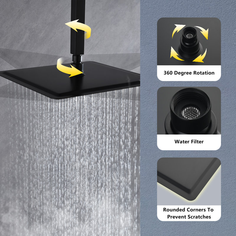 Rain Fixed Shower Head 2.5 GPM GPM, Matte Black