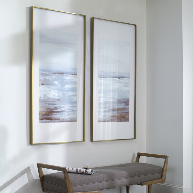 Coastline Abstract Print with Gold Frame, Set of 2