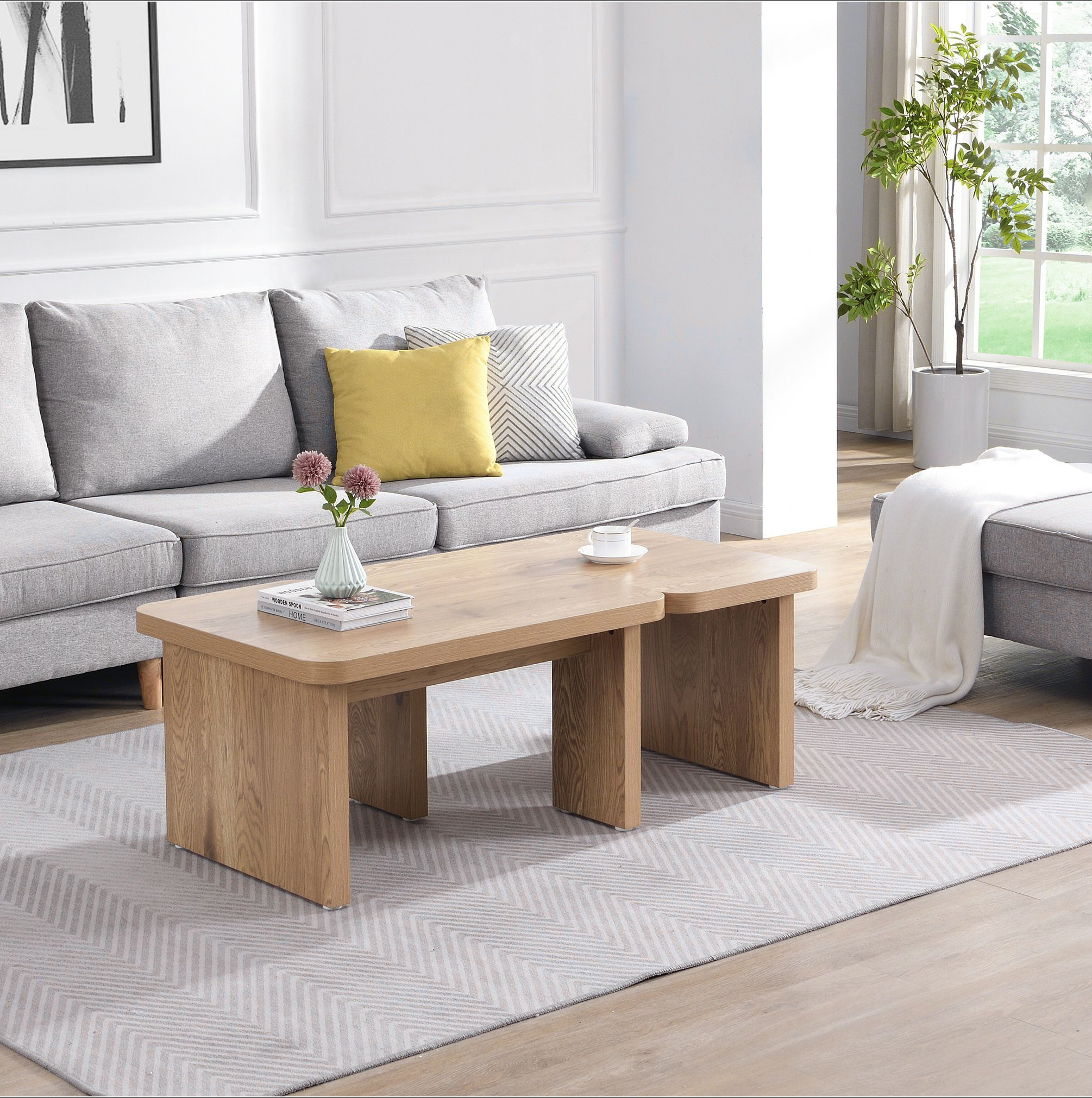 W-Jopns 47.24*23.62 Inch And 35.43*31.49 Inch Rectangle Wood Detachable ...