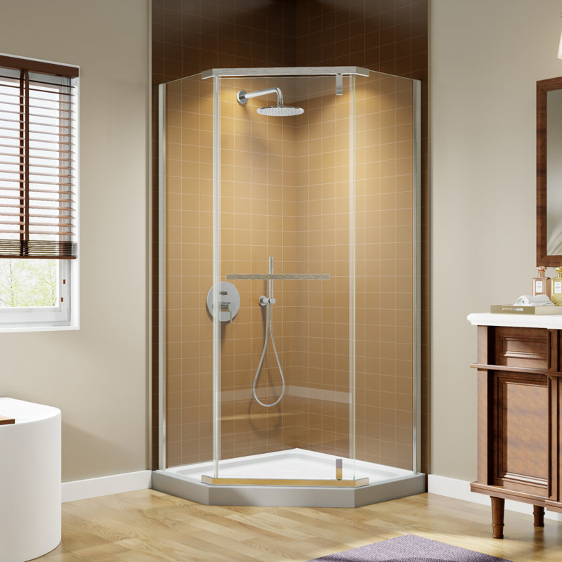 Corner Shower Enclosure 36 In. W X 72 In. H Frameless Neo-Angle Shower Enclosure, 1/4" (6Mm) Clear SGCC Tempered Glass, Pivot Shower Door In Brushed Nickel,Shower Base Not Included