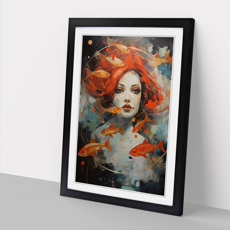 Pisces Zodiac Expressionism - Single Picture Frame Print on Wood, Black Framed, 64cm H x 46cm W x 2cm D