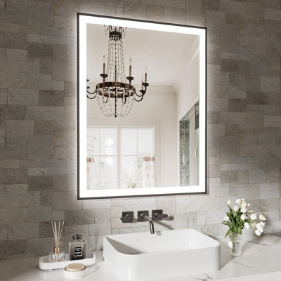 Miroir de salle de bain 40X30 pouces à DEL intelligent avec température de couleur réglable et réglable, blanc chaud 3000K, lumière du jour neutre 6000K 4500K, interrupteur d'alimentation intégré - bouton de brouillard, compatible avec le mur, UL, 5Mm