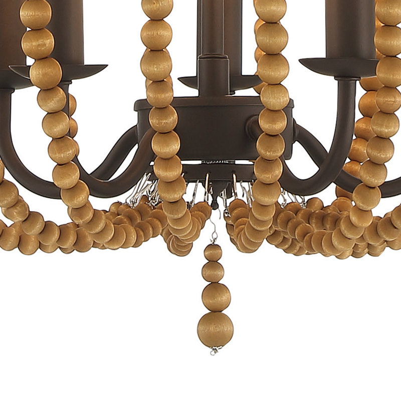 Geralynn 5-Light Solid Wood Bead Empire Chandelier, Oil Rubbed Bronze