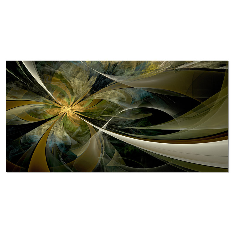 Reproduction d’art sur toile tendue, doré et argent, grande fleur fractale, H 16 po x l 32 po x P 1 po