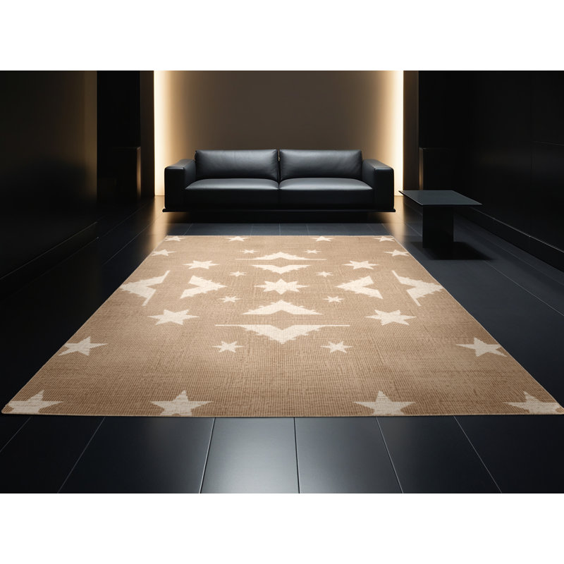 Soft Plush Festa July 4Th Modern & Contemporary Abstract Area Rug in Brown – Beige Binding, 2x5