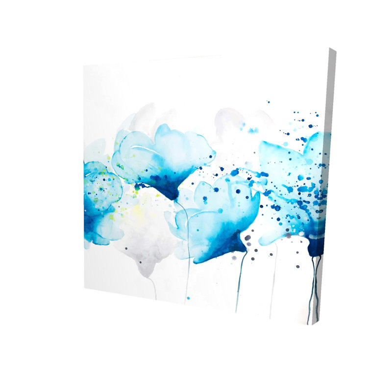 Toile abstraite contemporaine bleue | Aquarelle éclaboussures de fleurs