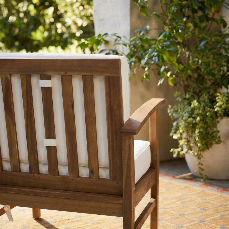 Chaise de patio avec coussins Tavares, Crème, crème, Teck