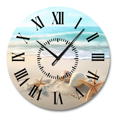 Starfish And Seashells I - Beach Black Face Wall Clock