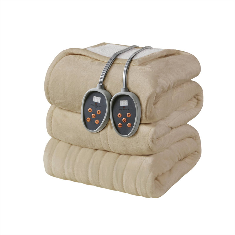 Queen Tan Sherpa Knitted Reversible Heated Blanket