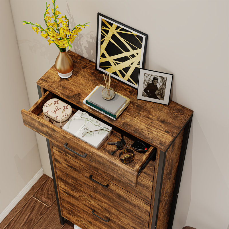Armoire de rangement pour chaussures avec 3 tiroirs rabattables et 1 tiroir, Brun rustique