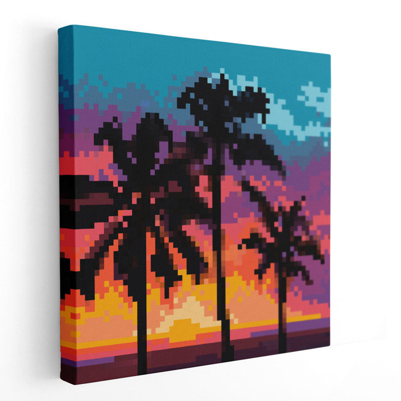 Pixel Palm Sunset II - reproduction d'art sur toile, H 40 po x l 40 po