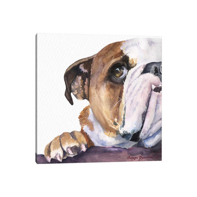 Peek A Boo English Bulldog Puppy by George Dyachenko - Painting on Canvas