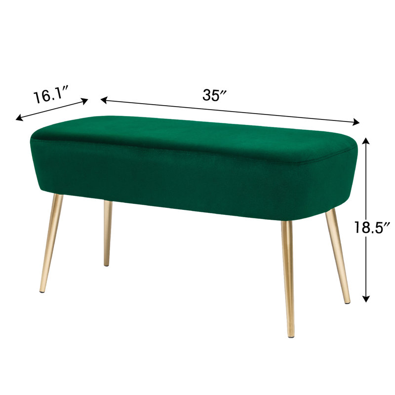 Collada Velvet Upholstered Bench, Green