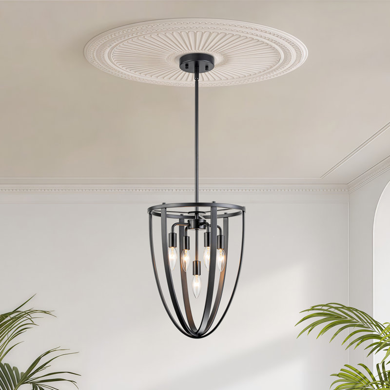 Luminaire suspendu 5 lumières avec lumière noire, Noir mat