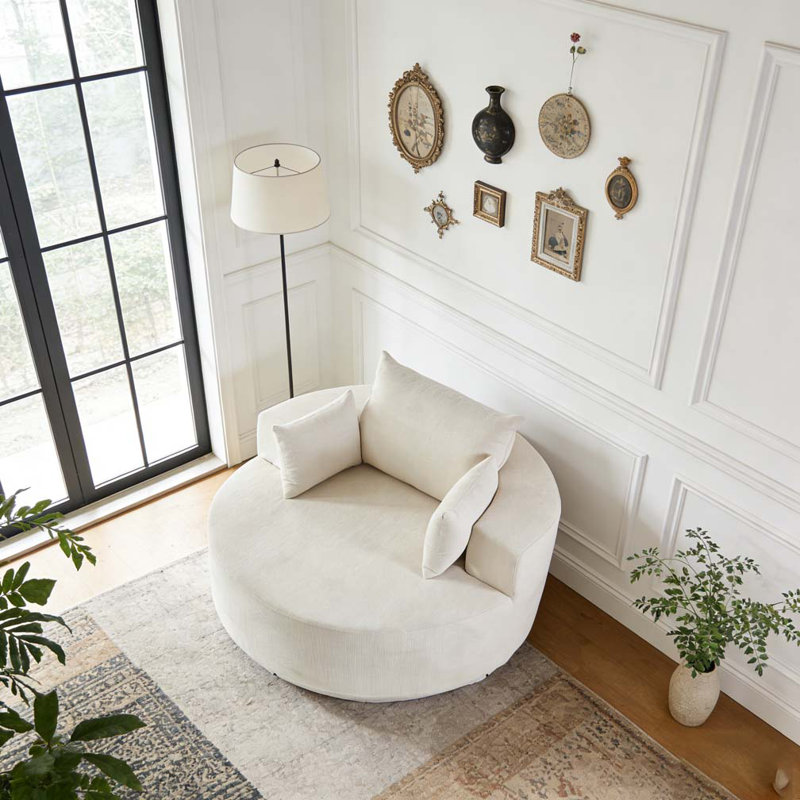 Chaise pivotante 55 po en chenille simple L, Chenille blanche