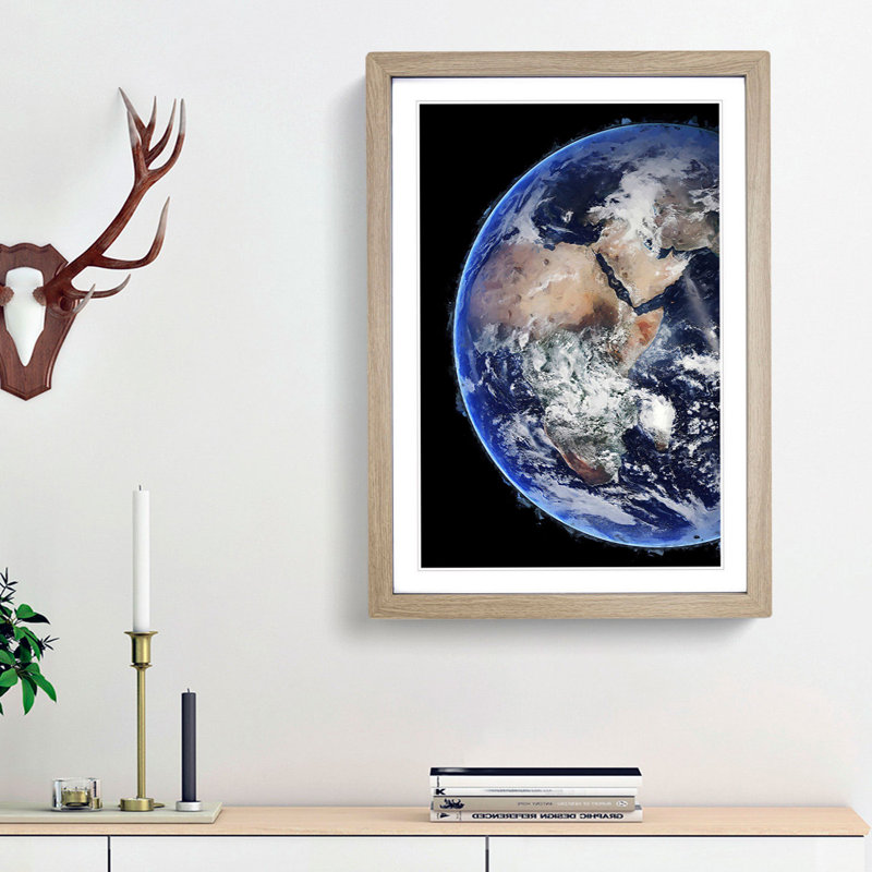 Eastern Hemisphere of Planet Earth - Picture Frame Graphic Art Print, 48cm H x 36cm W x 2cm D, Oak Framed