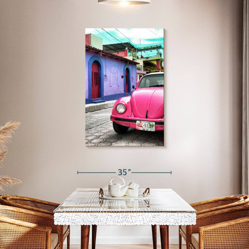 Mehar Pink VW Beetle Car, 45" H x 30" W