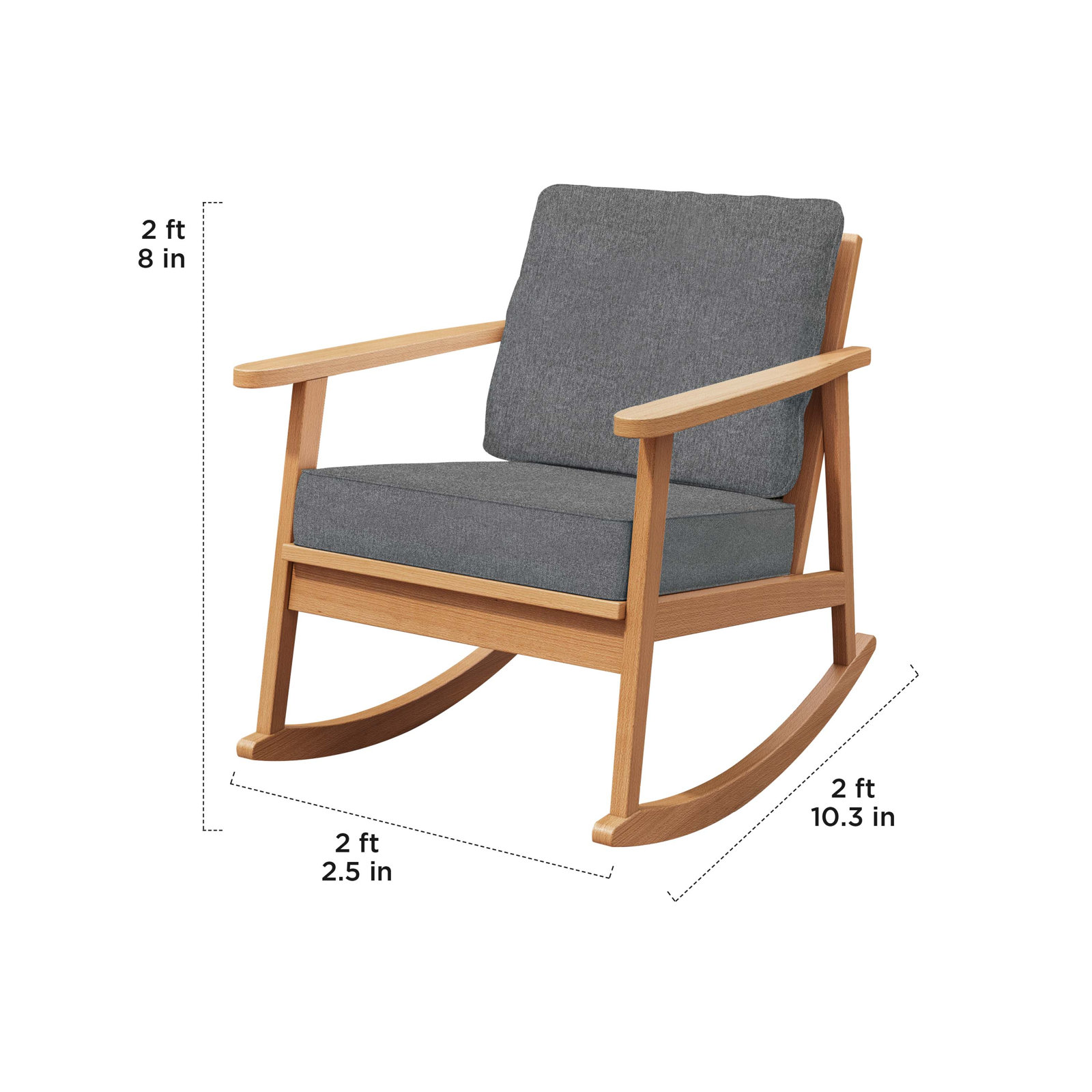Olene Rocking Chair with Cushions, Gray