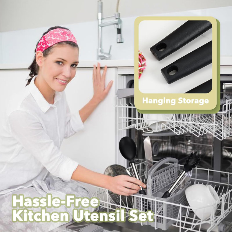 35 Pcs Silicone Cooking Utensil Set,stainless Steel Kitchen Utensils Set,non-stick Heat Resistant,black