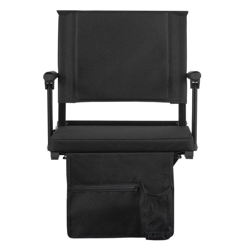Stadium Seat, Portable Bleacher Seat with Armrest, Back Support and Thick Cushion, Bench Chair for Bleacher Includes Shoulder Strap, Hooks, Cup Holder, Black Football Bleachers Seats
