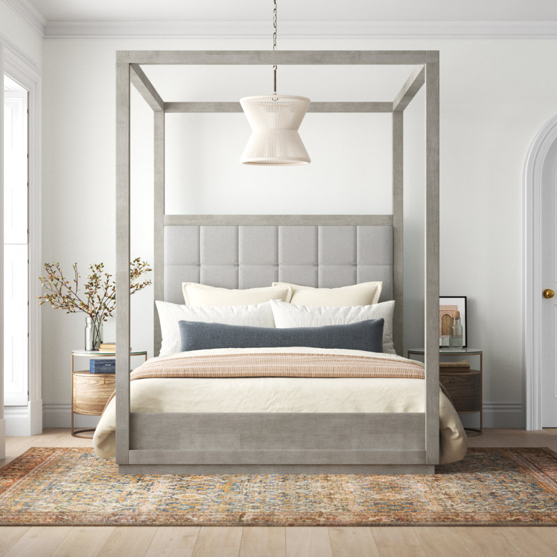 Eloise Upholstered Canopy Bed, Full, White