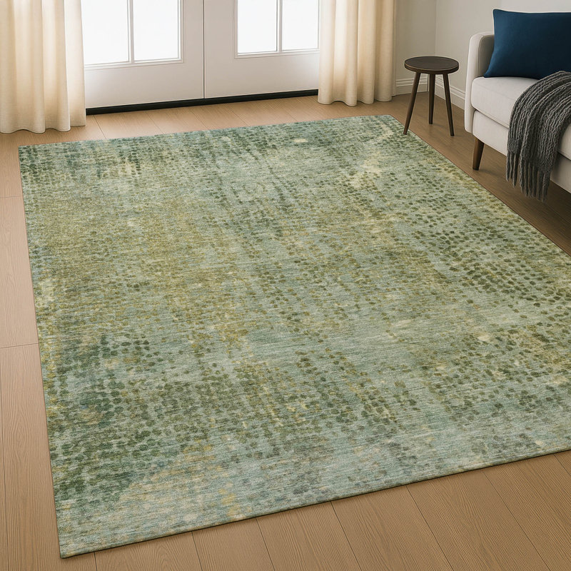 Premium Machine Washable Mayfield Abstract Rug, Green, 5' x 7'6"