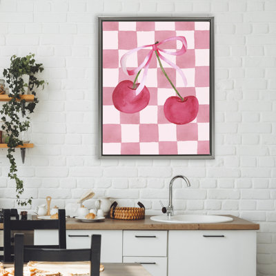 Coquette Cherries over Checkers Floating Frame, design by Nina Jacobs