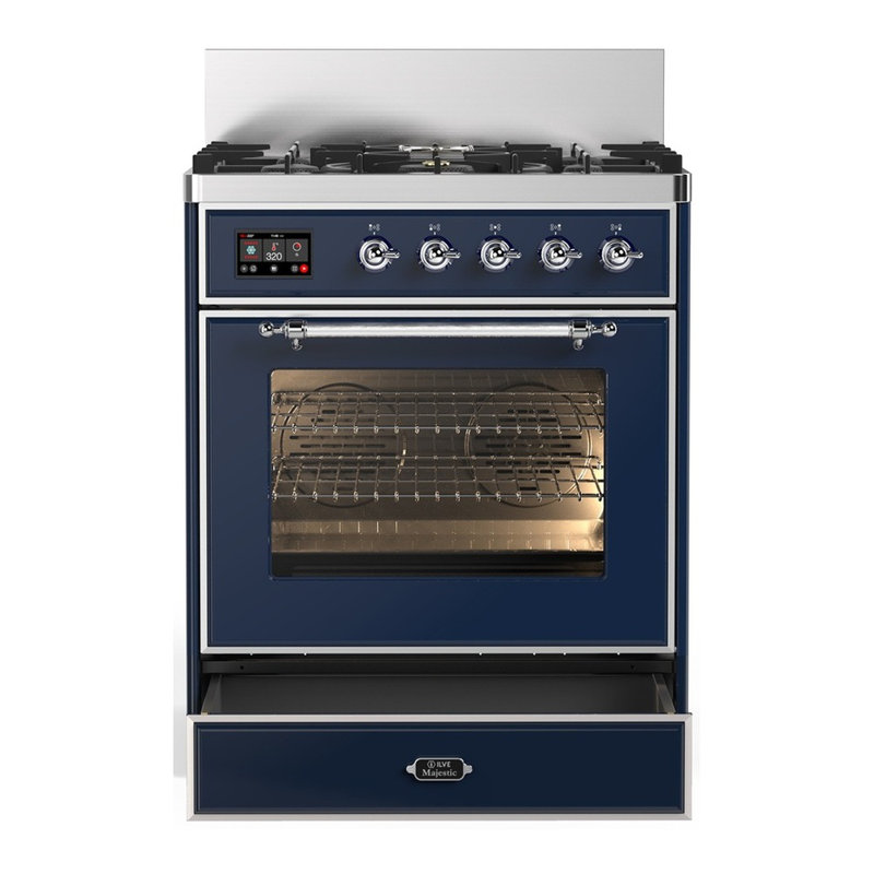 Majestic III Series 30 Inch Dual Fuel Range with 5 Sealed Burners in Emerald Green (Natural Gas, Burnished Trim), Chrome