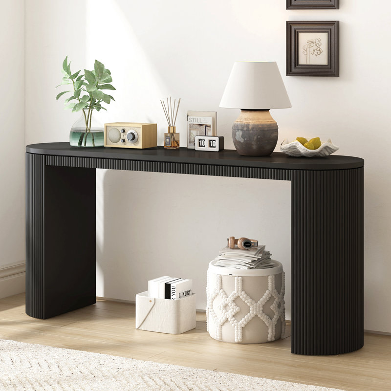Console incurvée à rayures verticales uniques, idéale pour le salon, le bureau et l'entrée, Noir