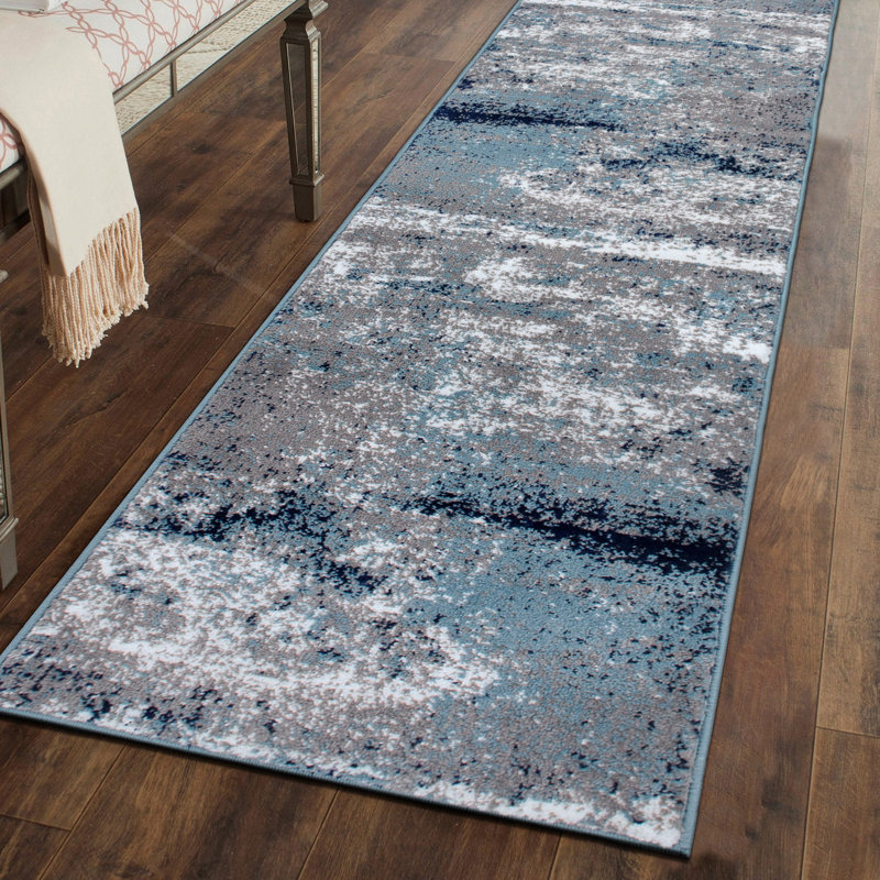 Tapis gris / bleu / blanc Willington, Tapis de couloir 2 pi x 10 pi