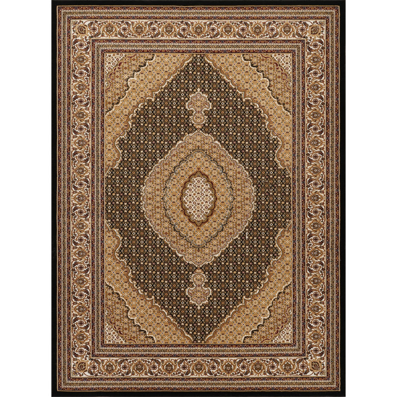 5 pi 3 po Tapis noir fabriqué à la machine X 7 po, motif de médaillon victorien orné de luxe, 100% polypropylène et motif classique pour animaux de compagnie