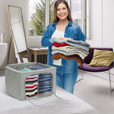 Large Storage Box Two-Compartment Foldable with Window & Handles - Single Piece