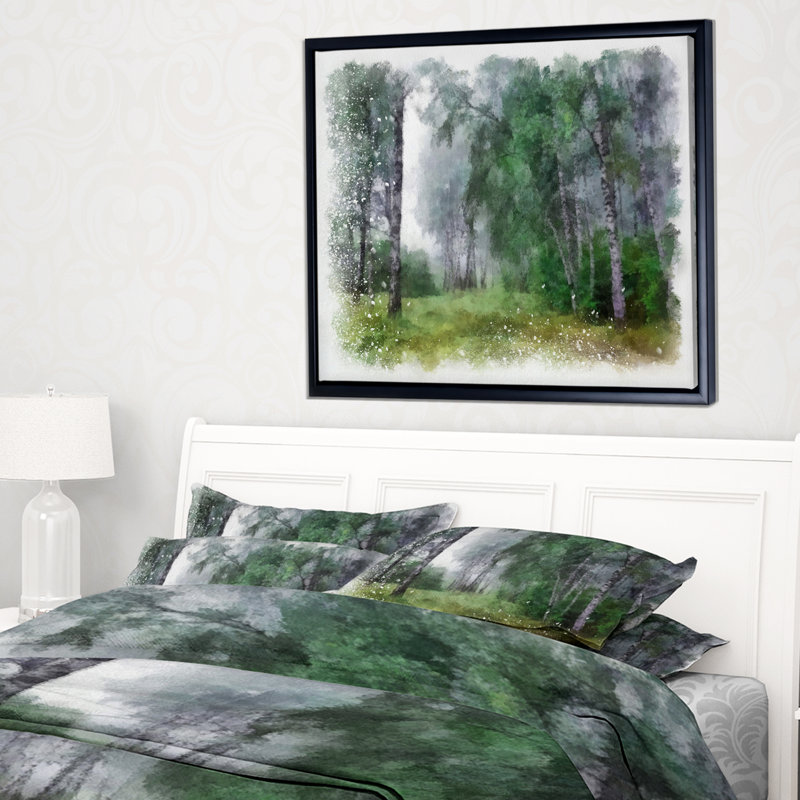 " Green Forest Watercolor Drawing ", 16" H x 32" W x 1" D