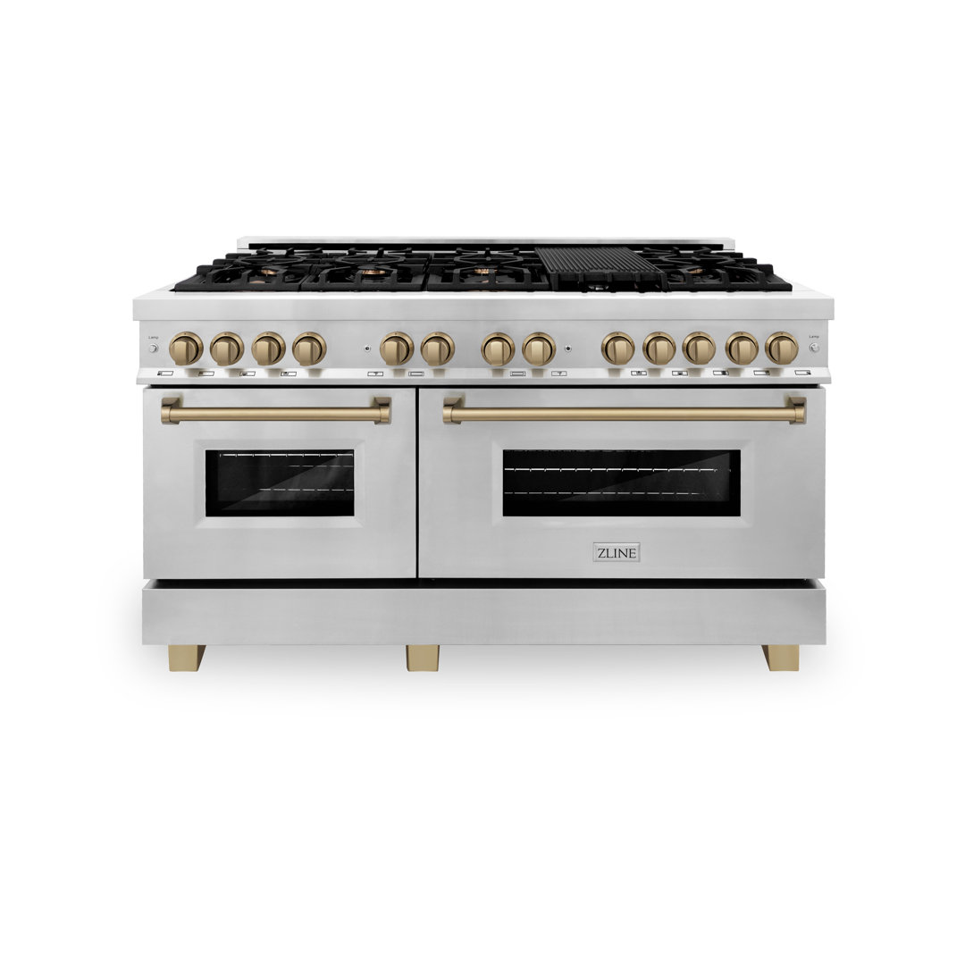 ZLINE Autograph Edition 60 in. 7.4 cu. ft. Legacy Dual Fuel Range W/ 9 Burner Gas Cooktop & 2 Electric Convection Ovens in Stainless Steel & Matte Black Accents (RAZ-60-MB) ZLINE Appliance 